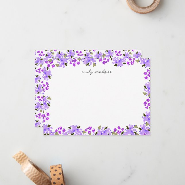 Tarjeta Pequeña Jardín floral morado acuático personalizado (Anverso/Reverso In Situ)