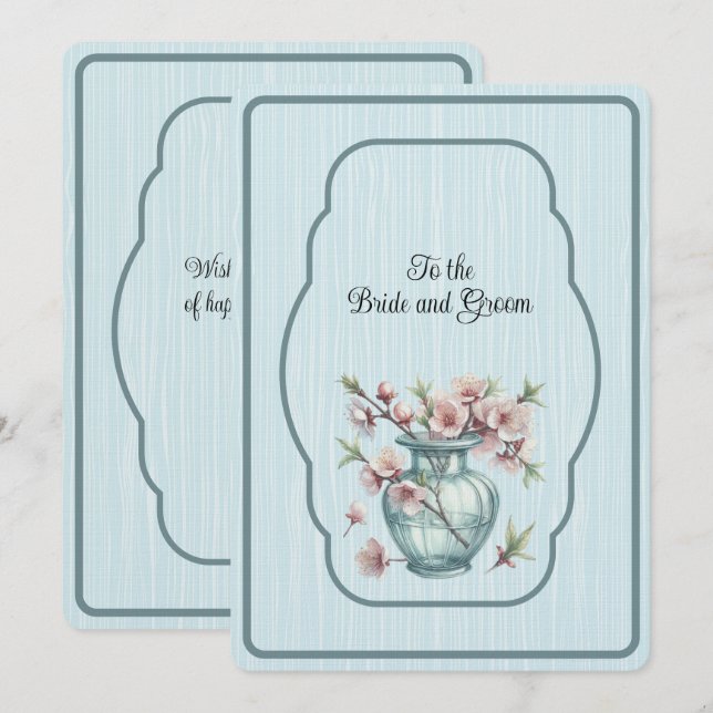 Tarjeta Pequeña Jarrón Azul de Flores de Manzano Rosadas (Anverso / Reverso)
