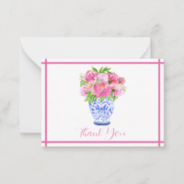Tarjeta Pequeña Jarrón de Chinoiserie de Peonías Rosadas Gracias 