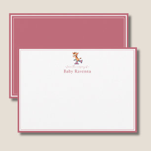 Tarjeta Pequeña Jirafa Linda Borde Rosa Polvoriento Guardería Bebé