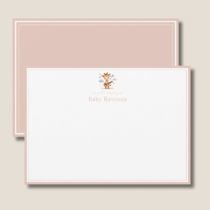 Tarjeta Pequeña Jirafa Rubor Beige Borde Guardería Bebé Nuevo
