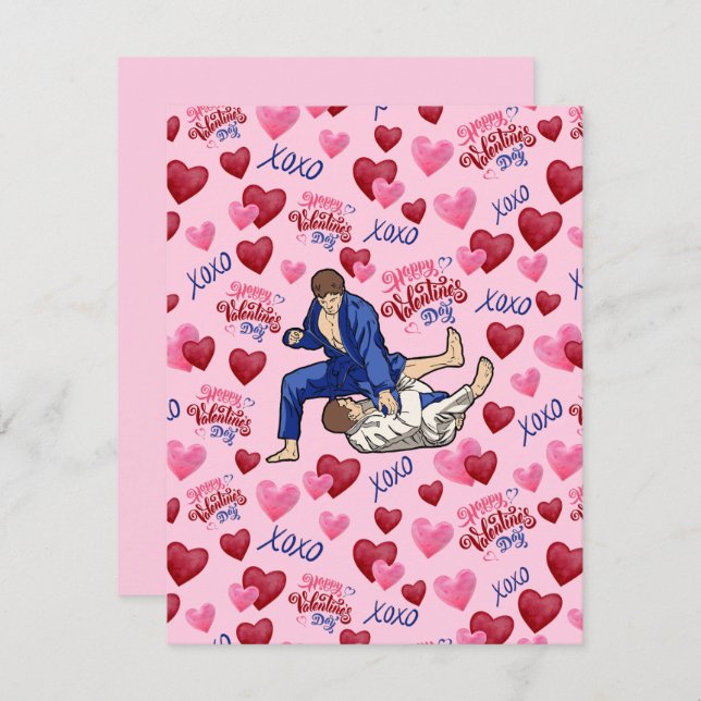 Tarjeta Pequeña Jiu Jitsu BJJ Valentine’s Day Card in Pink (Anverso / Reverso)