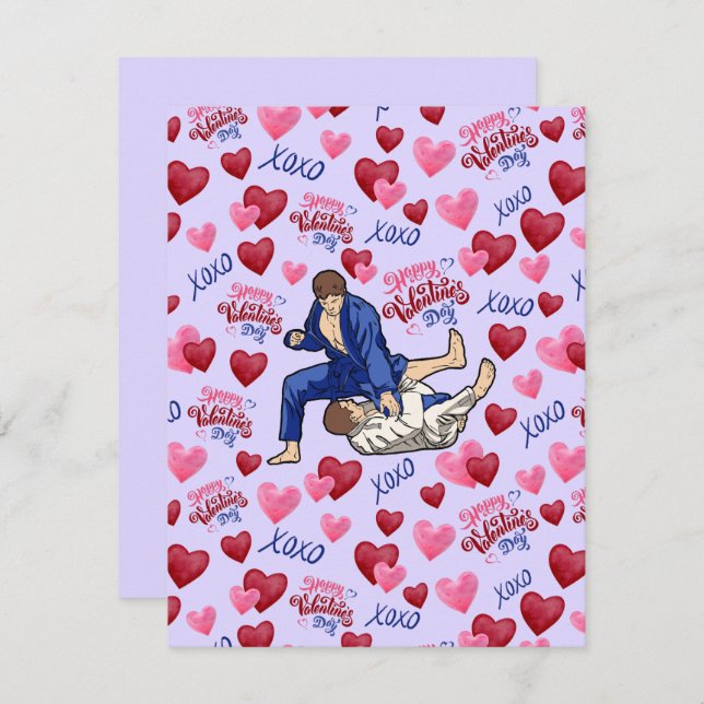 Tarjeta Pequeña Jiu Jitsu BJJ Valentine’s Day Card in Purple (Anverso / Reverso)