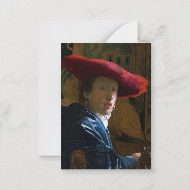 Tarjeta Pequeña Johannes Vermeer - Chica con un Gorra rojo (Anverso)