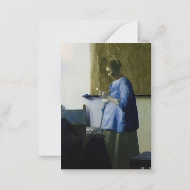 Tarjeta Pequeña Johannes Vermeer - Mujer en azul leyendo una carta (Anverso)