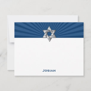 Tarjeta Pequeña Josiah Silver Estrella Judía Bar Mitzvah Agradecim