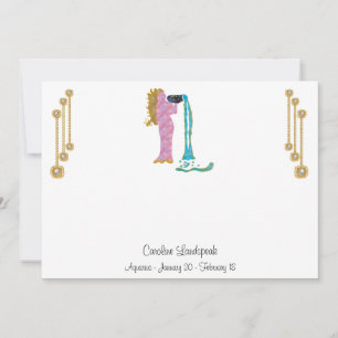 Tarjeta Pequeña Joyas de Perla y Oro con Rótulo Aquarius Zodiac