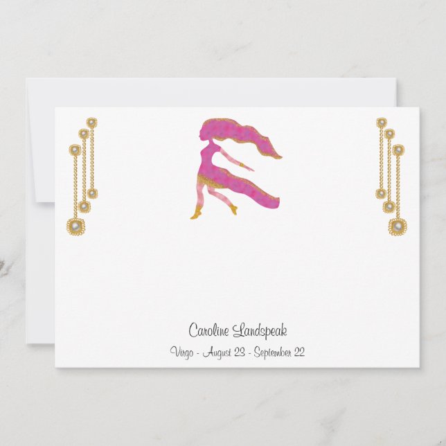 Tarjeta Pequeña Joyas de Perla y Oro con Rótulo Virgo Zodiac (Anverso)