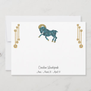 Tarjeta Pequeña Joyas Pearl & Gold con Rótulo Aries Zodiac
