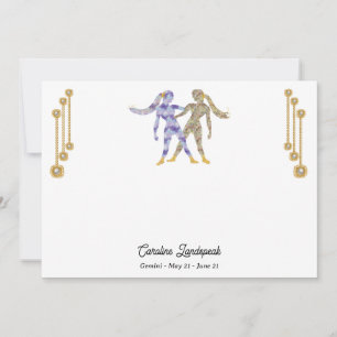 Tarjeta Pequeña Joyas Pearl & Gold con Rótulo Gemini Zodiac