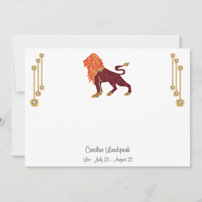 Tarjeta Pequeña Joyas Pearl & Gold con Rótulo Leo Zodiac (Anverso)