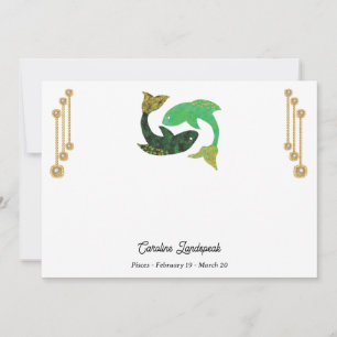 Tarjeta Pequeña Joyas Pearl & Gold con Rótulo Pisces Zodiac