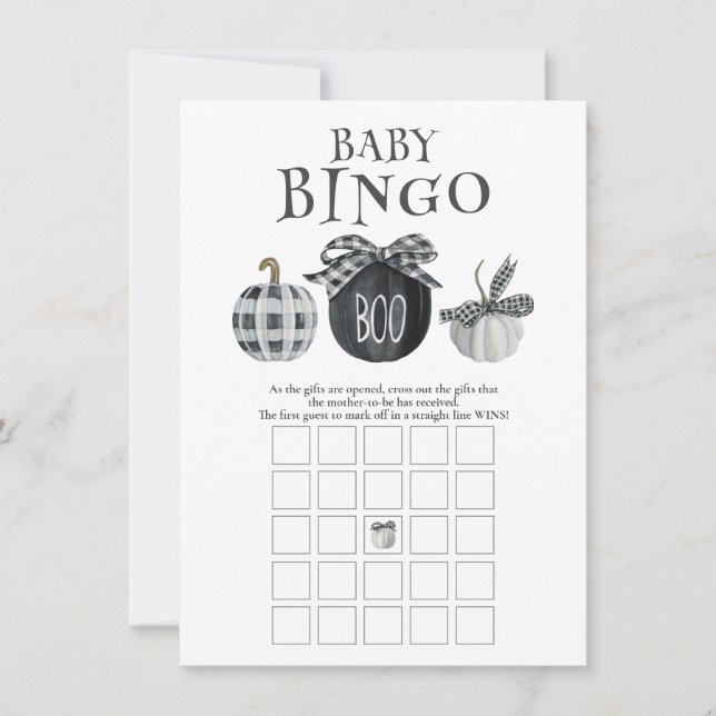 Tarjeta Pequeña Juego de Bingo Baby Shower de Halloween (Anverso)