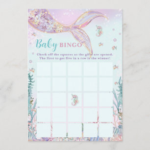 Tarjeta Pequeña Juego de Bingo para Baby Shower de Niña Sirenita