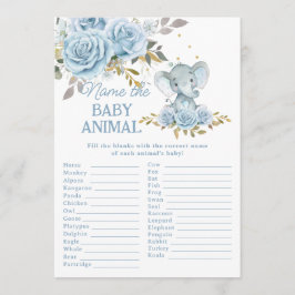 Tarjeta Pequeña Juego de nombrar al bebé animal de elefante floral