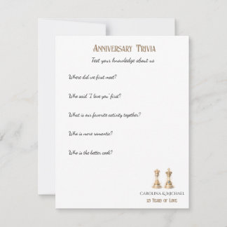 Tarjeta Pequeña Juego de Trivia del 25 Aniversario de Boda Elegant
