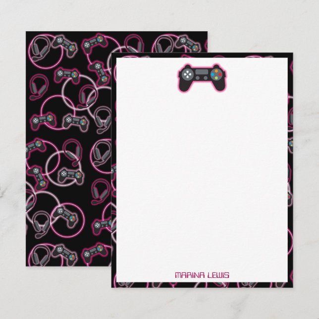 Tarjeta Pequeña Juego de video Neon Chicas rosados Patrón niños (Anverso / Reverso)