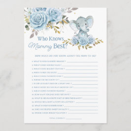 Tarjeta Pequeña Juego del Elefante Floral Azul que Conoce Mejor a