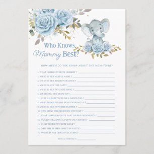 Tarjeta Pequeña Juego del Elefante Floral Azul que Conoce Mejor a