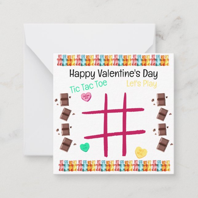 Tarjeta Pequeña Juguemos Tic Tac Toe San Valentín (Anverso)