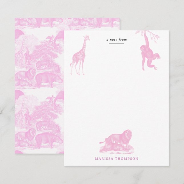 Tarjeta Pequeña Jungla de tela rosa Animales Safari Chinoiserie (Anverso / Reverso)