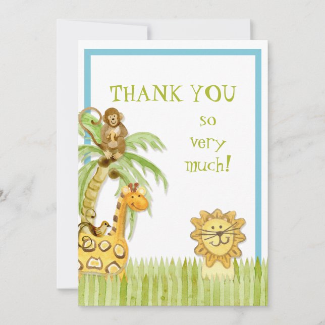 Tarjeta Pequeña Jungle Babies, Boy Thank You Notes (Anverso)