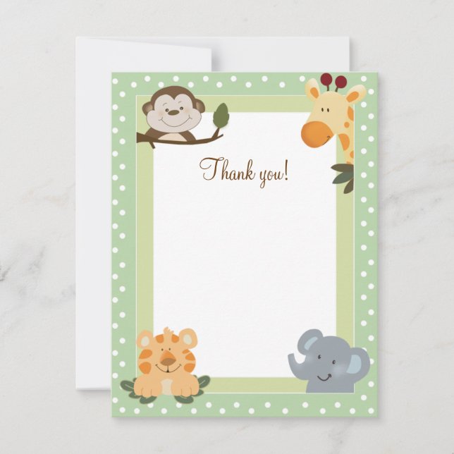 Tarjeta Pequeña Jungle Safari Green Flat Gracias cartas (Anverso)