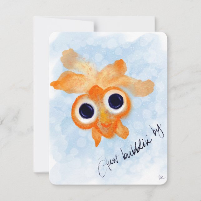Tarjeta Pequeña Just Bubblin By Watercolor Goldfish Flat Notecard (Anverso)