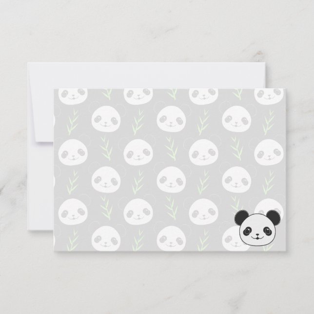 Tarjeta Pequeña Kawaii Panda Pattern Bamboo In Black White Green (Anverso)