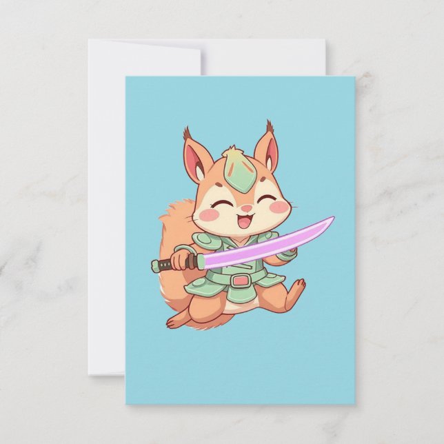 Tarjeta Pequeña Kawaii Squirrel Samurai. (Anverso)
