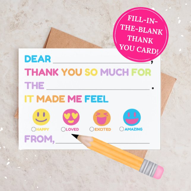 Tarjeta Pequeña Kids Fill-In Thank You Card (Birthday Parties) (Subido por el creador)