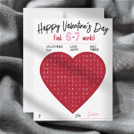 Tarjeta Pequeña Kids Six Seven Valentine Word Search Heart Class