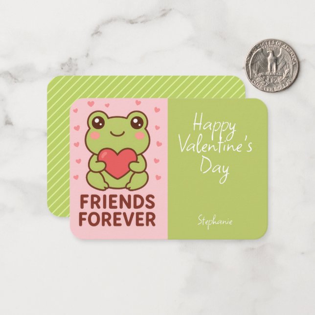 Tarjeta Pequeña Kids Valentine Card Cute Frog Heart (Anverso/Reverso In Situ)