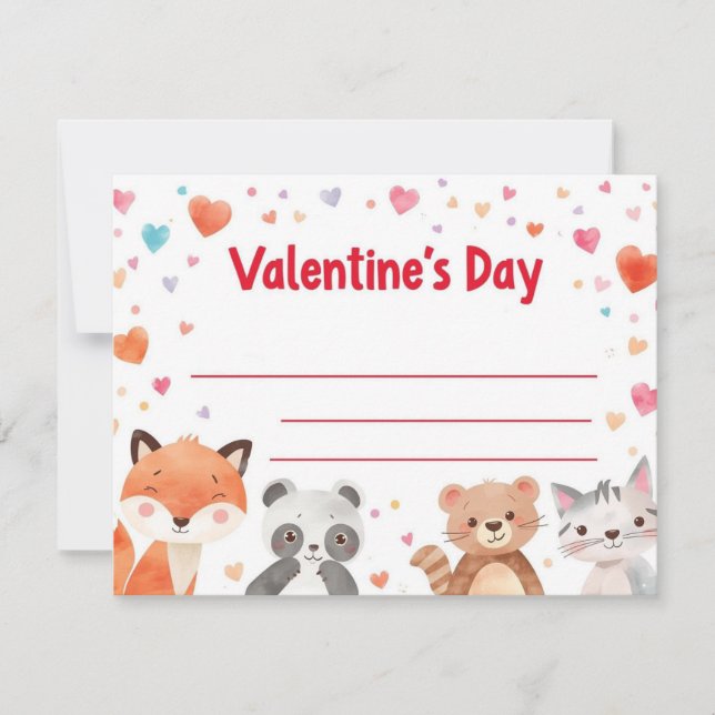 Tarjeta Pequeña Kids Valentine Mini Note Cards | Cute Cartoons (Anverso)