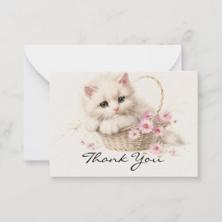 Tarjeta Pequeña Kitty en Cesta de Flores Gracias