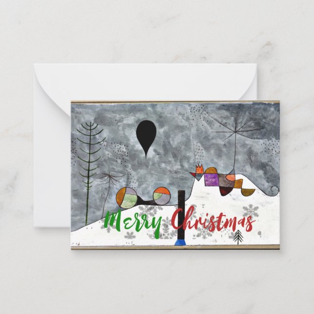 Tarjeta Pequeña Klee - Pintura de invierno, Feliz Navidad (Anverso)