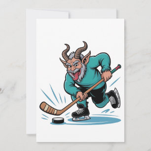 Tarjeta Pequeña Krampus malvado jugando hockey sobre hielo deporte