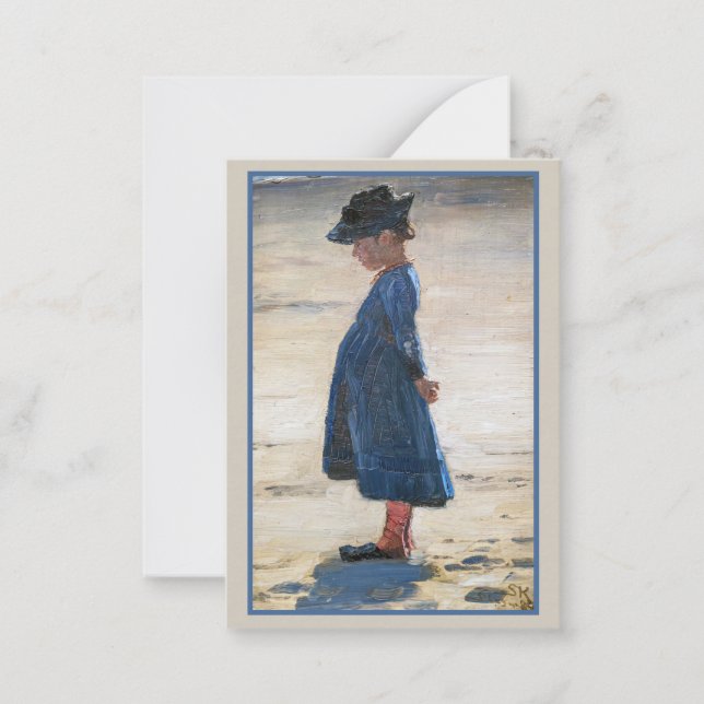 Tarjeta Pequeña Kroyer - Niña parada en la playa de Skagen (Anverso)