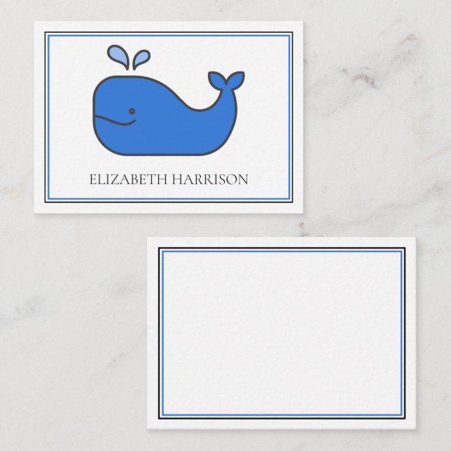 Tarjeta Pequeña La ballena azul preppy personalizada (Anverso / Reverso)