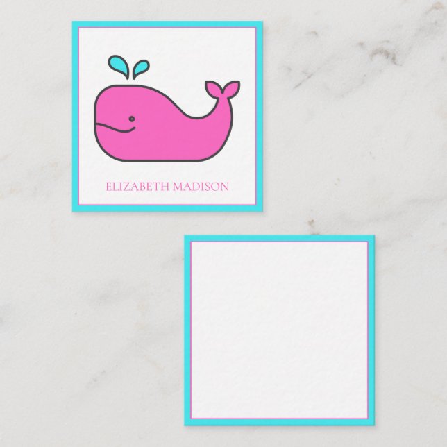 Tarjeta Pequeña La ballena rosa náutico y Aqua personalizada (Anverso / Reverso)
