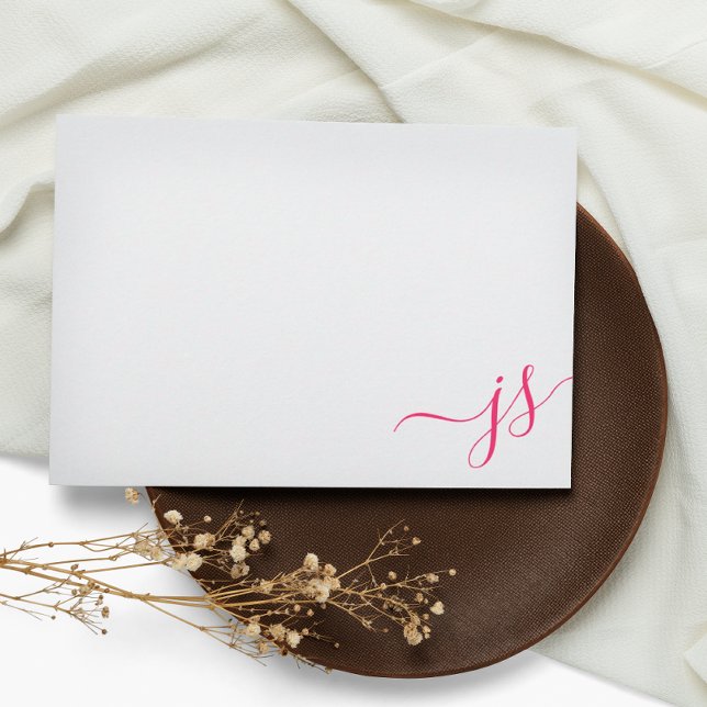 Tarjeta Pequeña La caligrafía con monogramo Girly rosa brillante (Subido por el creador)