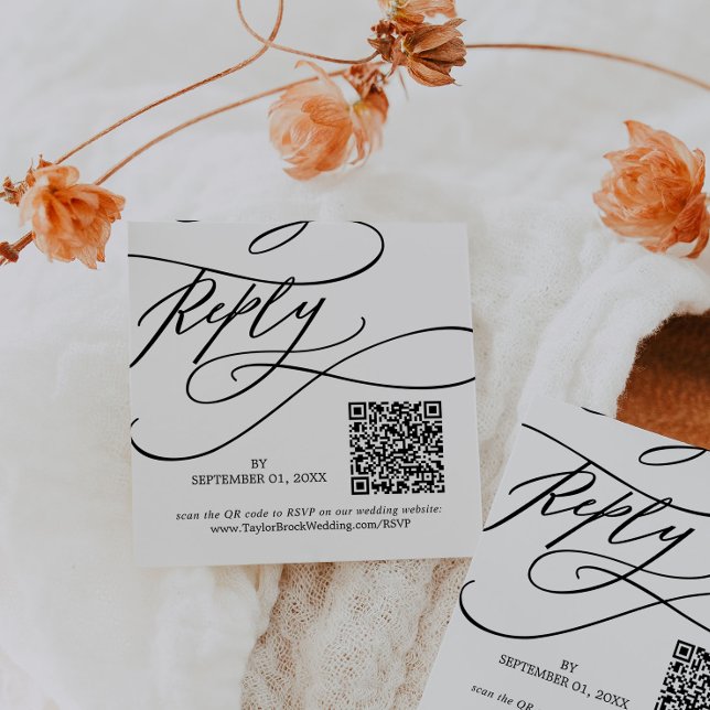 Tarjeta Pequeña La caligrafía romántica florece el código QR Boda  (Subido por el creador)