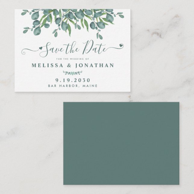 Tarjeta Pequeña La ecología presupuestaria Eucalyptus Wedding Save (Anverso / Reverso)