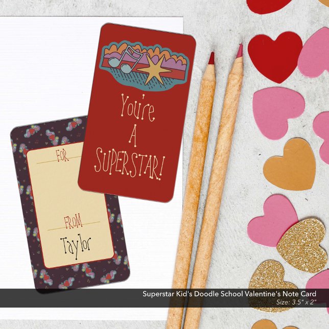 Tarjeta Pequeña La escuela de doodle de niños y superestrellas de  (You're a Superstar! Doodle Art Kid's School/Classroom Valentine's Day Card)