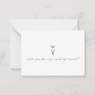Tarjeta Pequeña La flor minimalista sea mi empleada de honor cursi