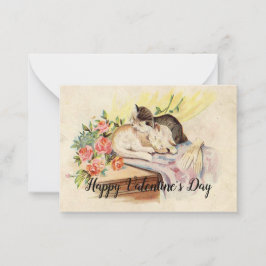 Tarjeta Pequeña La Pareja De Gatos Está Durmiendo El día de San Va