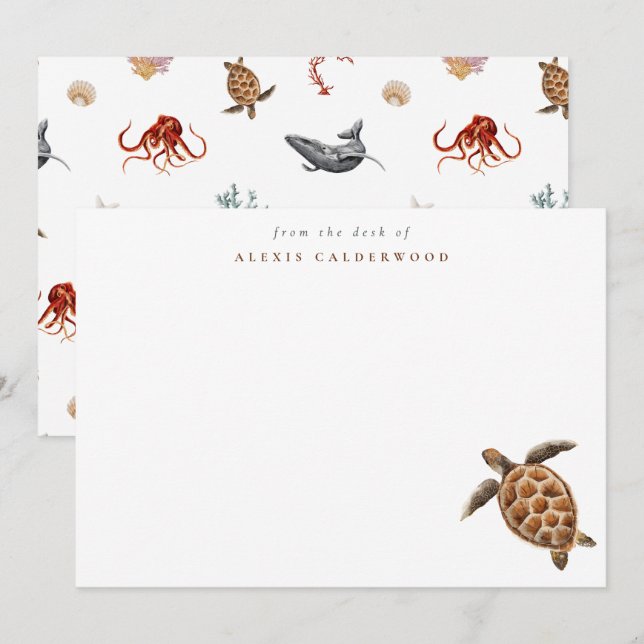 Tarjeta Pequeña La tortuga marina moderna personalizada (Anverso / Reverso)
