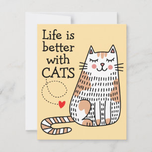 Tarjeta Pequeña La vida es mejor con gatos Doodle