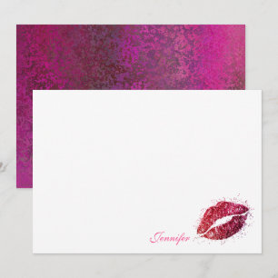 Tarjeta Pequeña Labial de Brillo Rosa Personalizado Besito