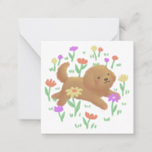 Tarjeta Pequeña Labradoodle con Ilustracion de flores